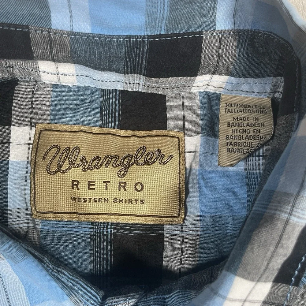 Wrangler Shirt Mens XLT Blue‎ Pearl Snap Up Western Rodeo Cowboy Ranch Country